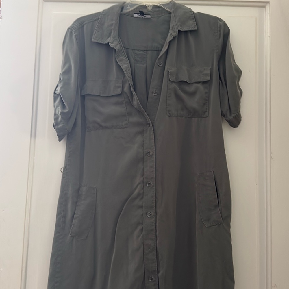 Lord & Taylor Olive Green Button Down Shirt Tunic Dress, Size Small